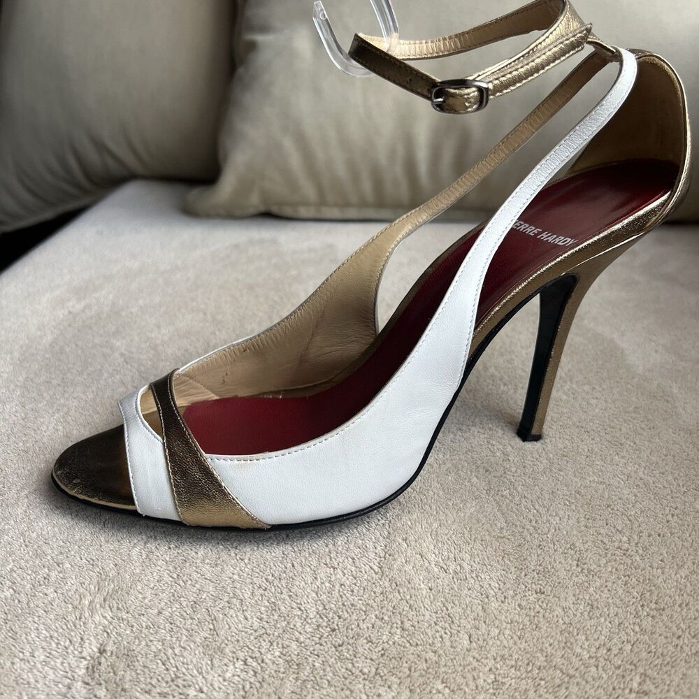 Pierre Hardy Metallic Gold & White Leather Stiletto Heel Pump Women EU 38.5 US 8